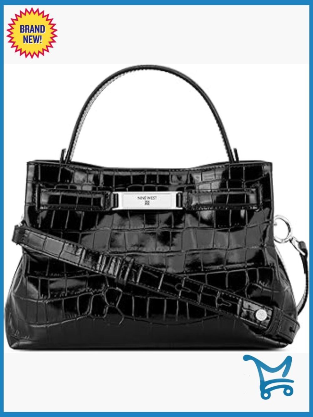 Small Satchel Bag with Crossbody Strap, Faux Leather, 2 Compartments